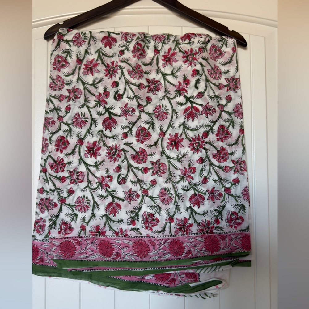 Floral Print Fabric with Pink and Green Accents New block Print cotton Saree - Picture 12 of 15